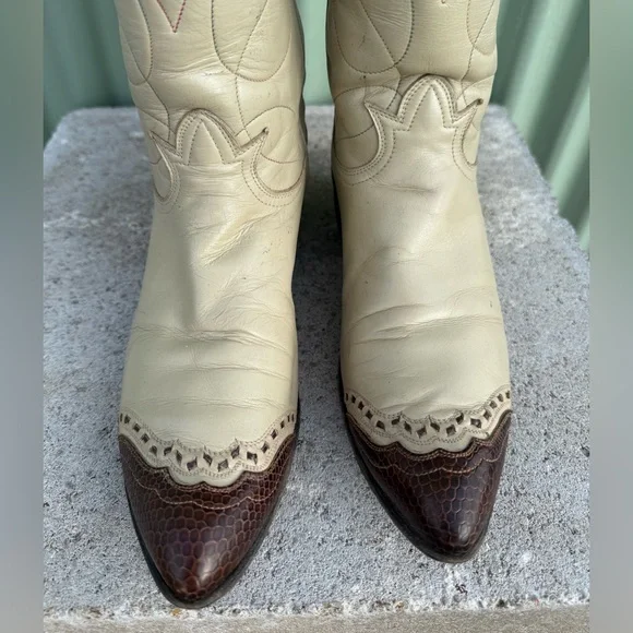 Tony Lama vintage snake skin and leather boots sz 8.5 - Picture 7 of 16